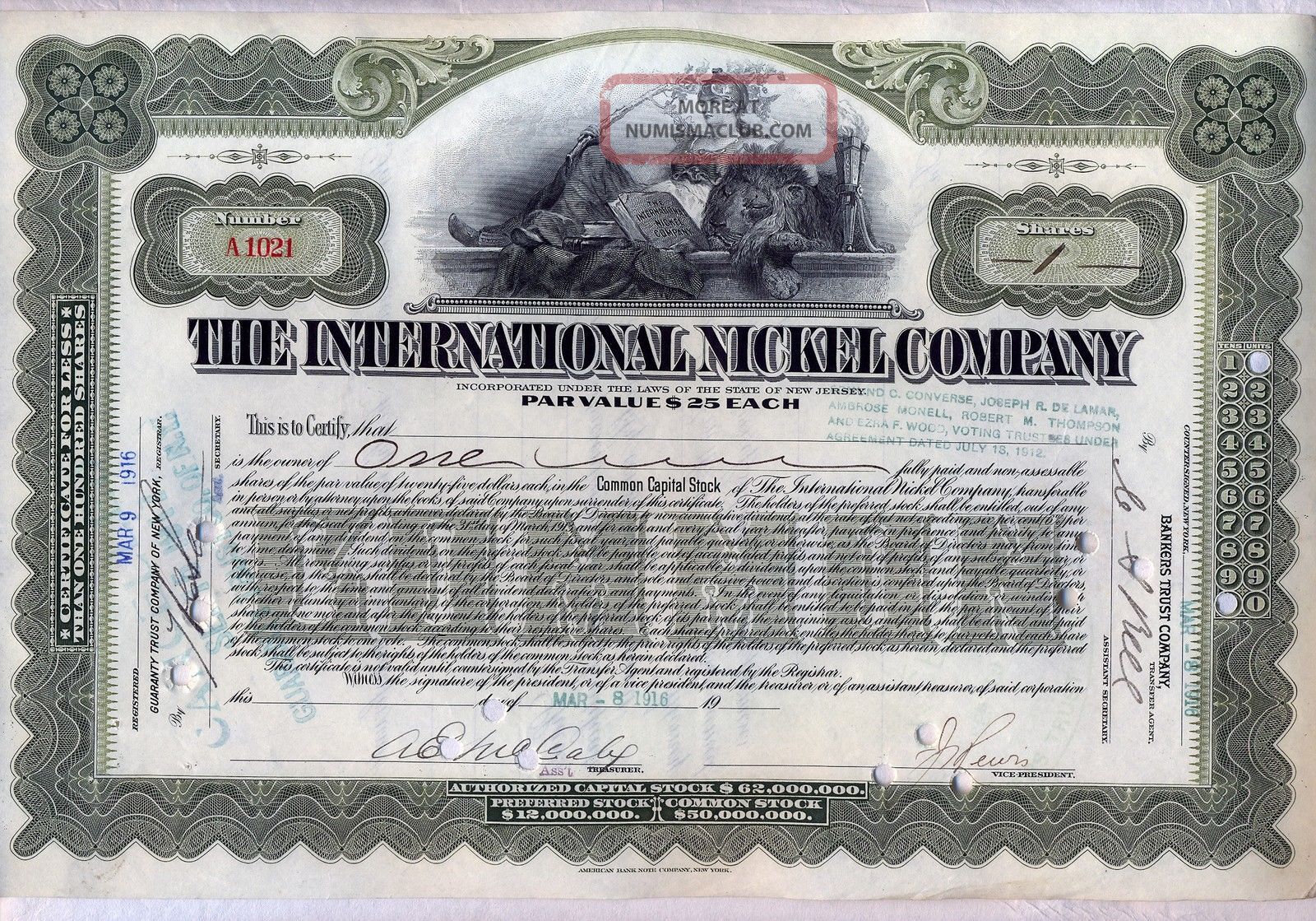 International Nickel Company Of Canada Stock Certificate Older Stocks & Bonds, Scripophily photo