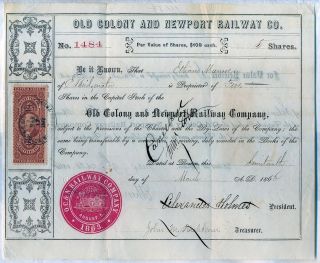 1866 Old Colony & Newport Railway Co.  Stock Certificate Railroad photo
