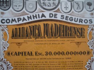 Insurance Company Alliança Madeirense - Five Share Certified 1973 photo