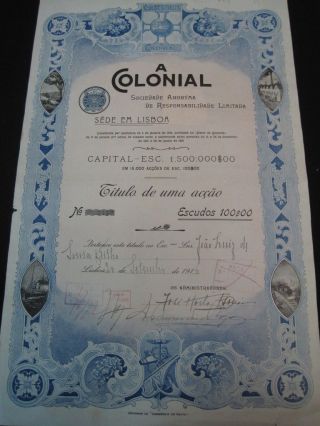 Colonial Insurance Company - Rare One Share - 1916 photo