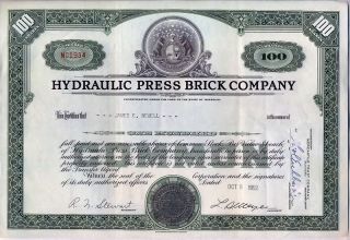 Hydraulic Press Brick Company Stock Certificate Missouri photo