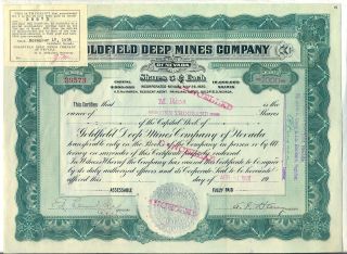 Goldfield Deep Mines Company Stock Certificate Nevada Mining Gold photo