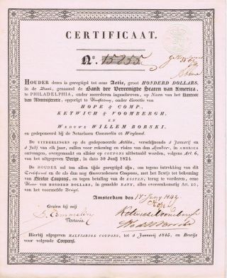 Philadelphia Certificbank Der Ver Staten V America Certificatiomamsterdam 1842 photo
