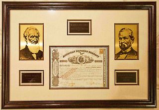 American Express Wells Fargo Framed 1st Issue 1866 Stock Certificate photo
