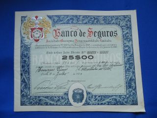 Portugal Share Banco De Seguros 25 Escudos 1920 Look Scans photo