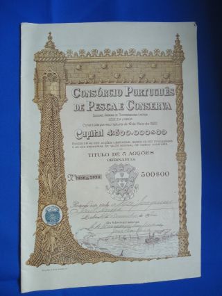 Portugal Share Consorcio Pesca Portugues E Conserva 500 Escudos 1920 Look Scans photo