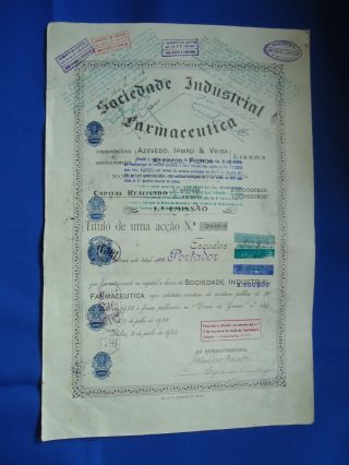 Portugal Share Sociedade Industrial Farmaceutica 100 Escudos 1923 Look Scans photo