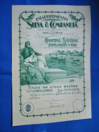 Portugal Share Silva E Companhis Fishing 500 Escudos 1933 Look Scans photo