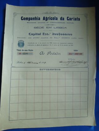 Portugal Share Companhia Agricola Da Cariata 100 Escudos 1919 Look Scans photo