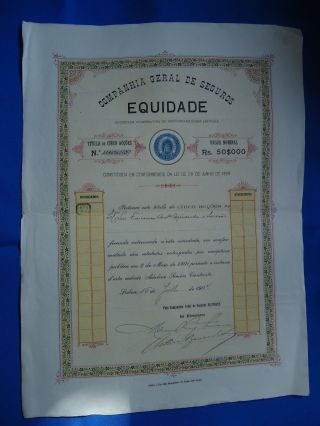 Portugal Share Seguros Equidade 50$000 Reis 1904 Look Scans photo