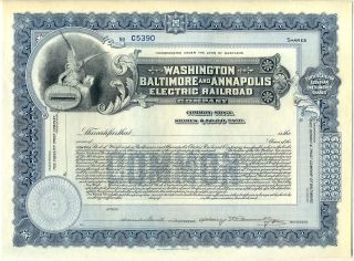 Washington Baltimore & Annapolis Electric Railroad Company Stock Certificate photo