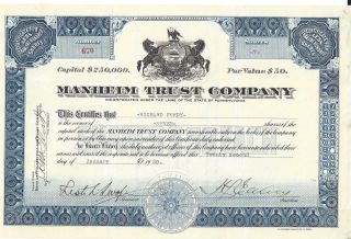 Manheim Trust Company (pennsylvania). . . . . . . .  1929 Stock Certificate photo