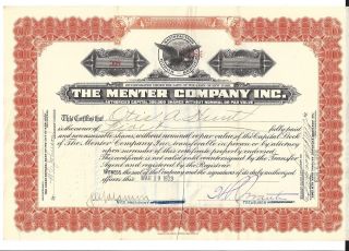 The Menter Company Inc. . . . . . . .  1923 Stock Certificate photo