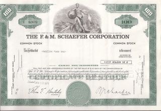 The F & M Schaefer Corporation. . . .  1971 Stock Certificate photo