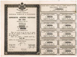 Romania,  1944,  Authentic Vintage Military,  Army Loan,  Bond Certificate photo