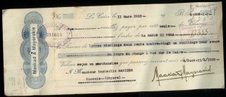 Cyprus 11 March 1916 Bank Cheque Gbp £280.  1.  9,  F+,  Maakad & Mayerakis,  Old photo