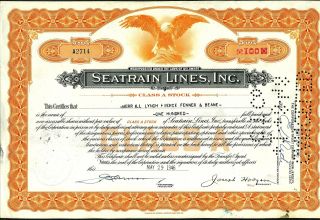 1946 Seatrain Lines Inc.  Stock Certificate 100 Class A Antique Document A2714 photo
