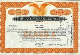 1947 Seatrain Lines Inc.  Stock Certificate 100 Class A Antique Document A3074 photo
