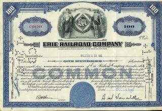 1959 Erie Railroad Company Stock Certificate 100 Shares Common Antique Document photo