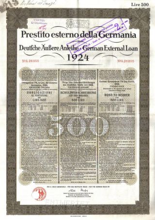 Germany External 1924 7% Bond Italian Italy Issue 500 Lire Daves Coupon photo