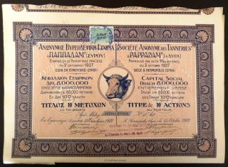 Greece 1927 Stock Certificate Tannery Company Pappadam Syros 10 Shares 100 Drx photo