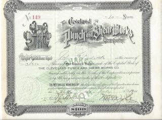 The Cleveland Punch And Shear Company. . . . .  1901 Stock Certificate photo