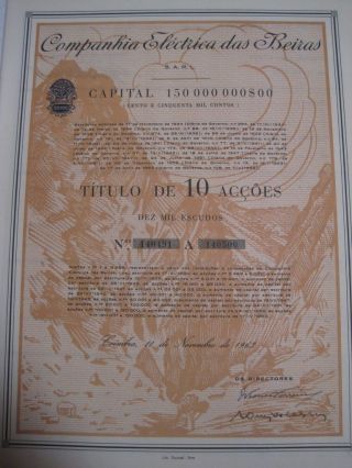 The Electric Company Of Beiras Portugal - Ten Share Certified 1963 photo