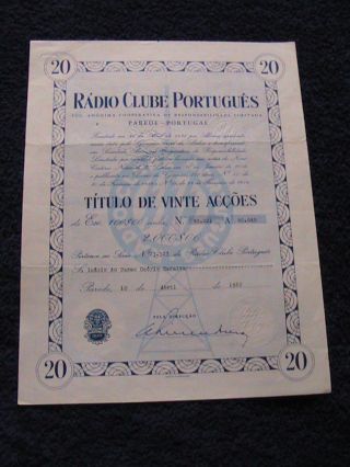 Portuguese Radio Club - Twenty Share Certified 1962 photo
