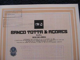 Bank Totta & Açores - Ten Share Certified 1970 photo