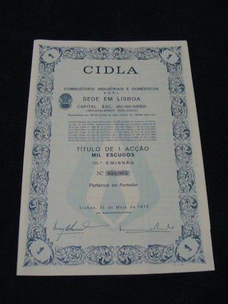 Cidla Industrial And Domestic Fuel - One Share Certified 1973 photo