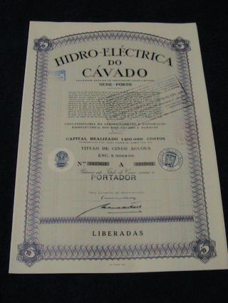 Hydroelectric Of Cavado Portugal - Five Share Certified 1967 photo