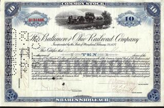 Baltimore And Ohio Rr Common Stock 10 Shares 1920 - 1940 Blue photo
