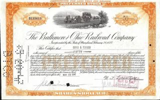 Baltimore And Ohio Rr Preferred Stock Less Than 100 Shares 1920 - 1940 Orange photo