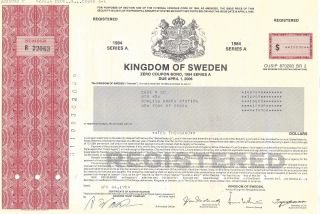 Kingdom Of Sweden. . . . . . . .  Bond Due April,  2006 photo