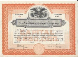 Central Farmers Trust Company (west Palm Beach,  Florida). .  1934 Stock Certificate photo