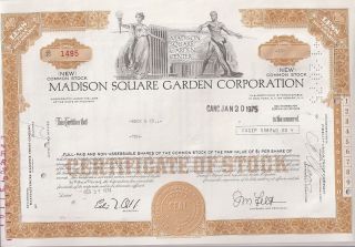 Madison Square Garden Corporation. . . . .  1974 Stock Certificate photo