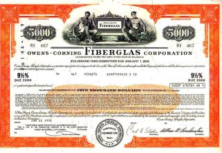 Owens - Corning Fiberglas Corporation 1975 Stock Certificate photo