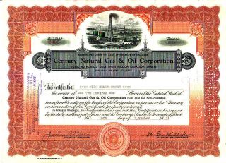 Century Natural Gas & Oil Corp 1951 Stock Certificate photo