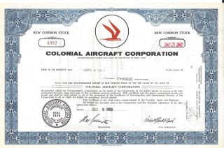 Colonial Aircraft Corporation. . . .  1969 Stock Certificate photo