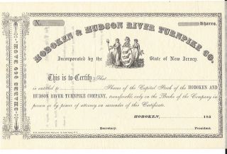 Hoboken & Hudson River Turnpike Co. . . . . .  1850 ' S Unissued Stock Certificate photo