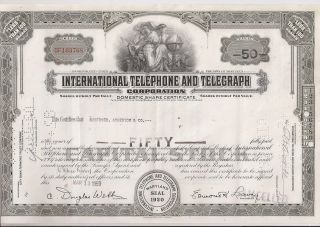 International Telephone And Telegraph Company. . . . . .  1951 Stock Certificate photo