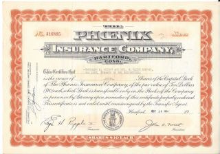 The Phoenix Insurance Company (hartford,  Conn. ). . . .  1951 Stock Certificate photo