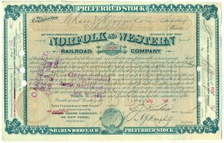 1880 ' S Norfolk & Western Railroad Company Stock Certificate Southern photo