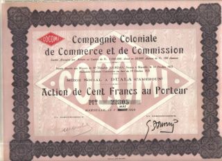 Africa Cameroon France 1929 Coloniale Commerce Trading Cocomi 100 Fr Uncancelled photo