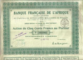 West Africa France 1928 Bank French Banque Francaise Afrique 500 Fr Uncancelled photo