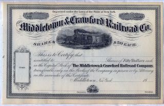 Middletown & Crawford Railroad Co.  Stock Certificate York photo