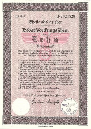 Wwii Germany,  Early Rare 1933 Nazi Bond,  10 Mk,  3 1/4 