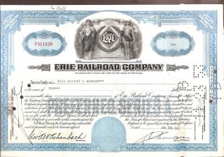 2 Sh 1942 Old Canceled Stock Certificate Erie Railroad Co Issued Harriet Bowman photo