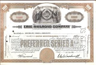 100s 1950 Old Canceled Stock Certificate Erie Railroad Co Auchincloss Parker & photo