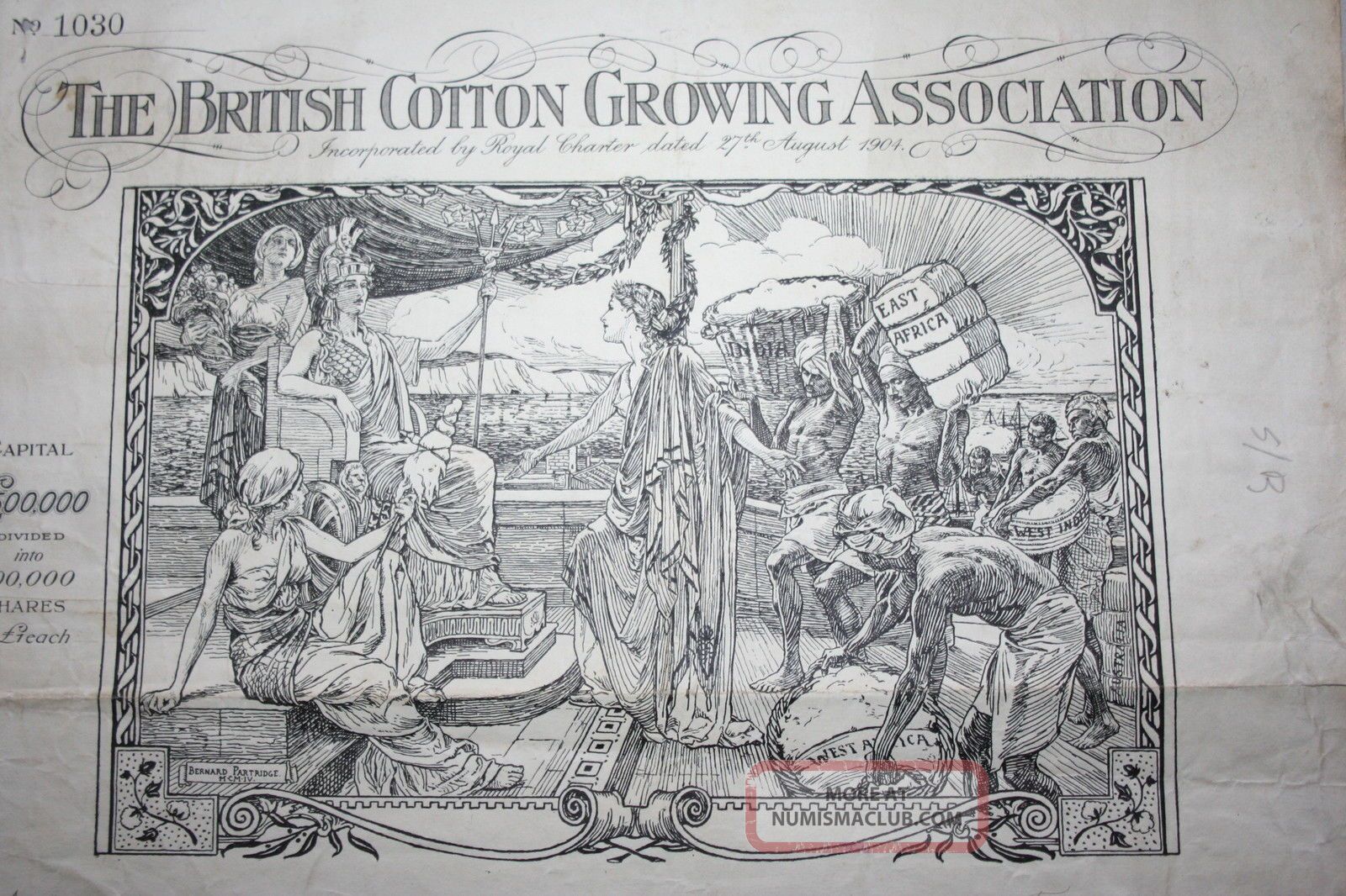 Uk The British Cotton Growing Association 1905 20 Shares Certificat